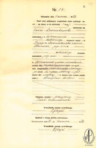 Akt urodzenia Władysława Antoniego Wodniakowskiego