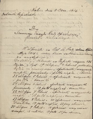 Pismo do Zarządu Rady Opiekuńczej Powiatu Kaliskiego z 1916 r.
