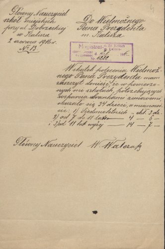 Pismo do Prezydenta miasta Kalisza z 1916 r.