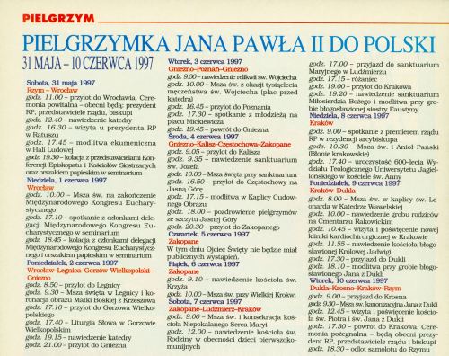 Plan pielgrzymki Ojca Świętego Jana Pawła II w Polsce