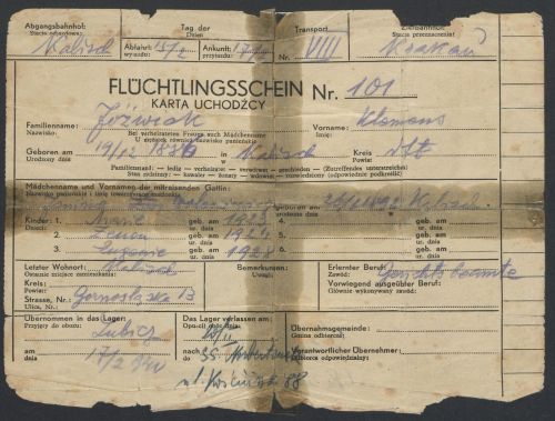 Dokument wysiedlenia rodziny Jóźwiaków z Kalisza z 1940 r.