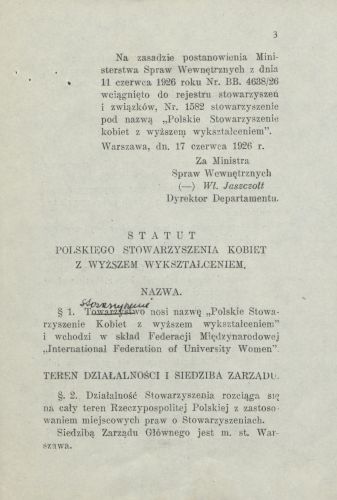 Statut Polskiego Stowarzyszenia Kobiet z Wyższym Wykształceniem Oddział Kaliski